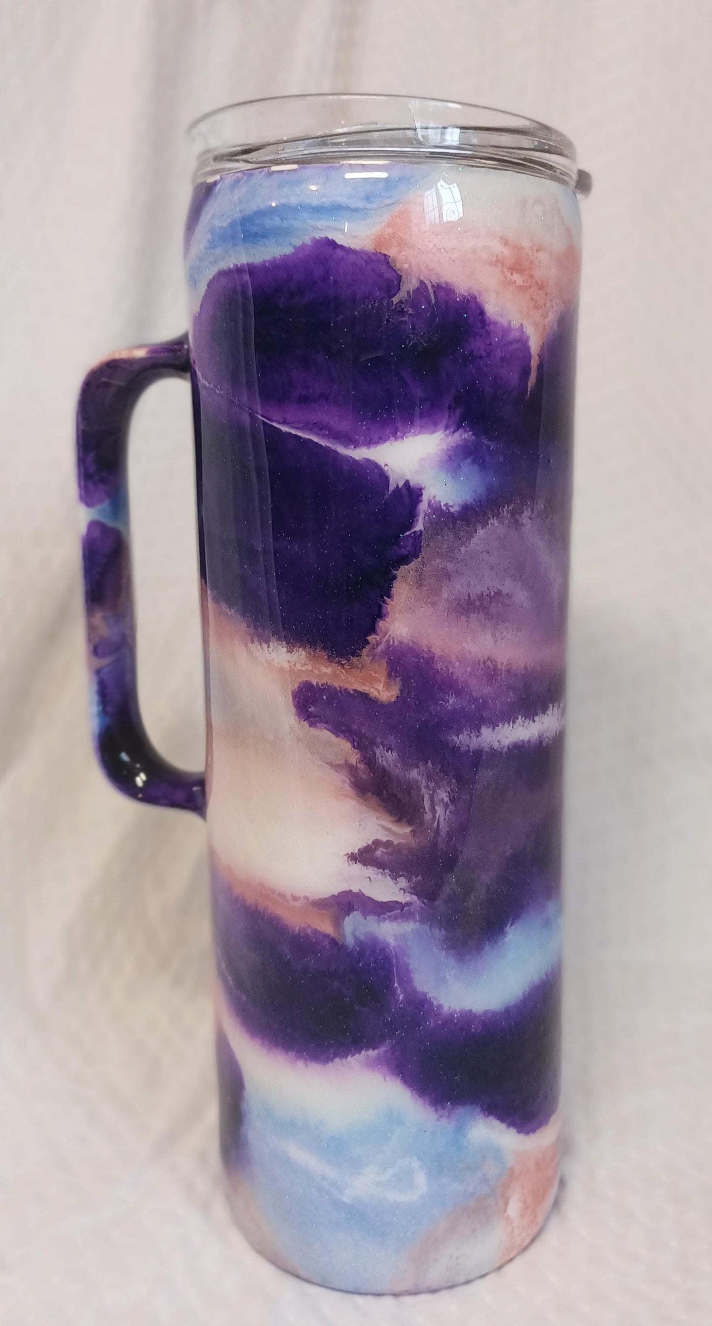 Purple, Pink and Blue 20 oz Stainless Steel Ink Drop Tumbler with handle