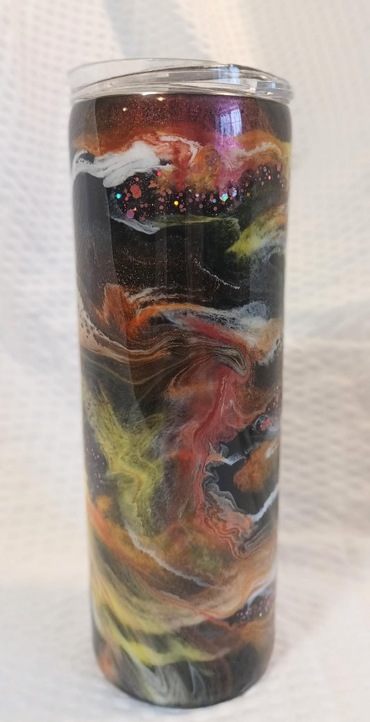 Black, Copper and Yellow alcohol ink drop 20 oz. Stainless Steel Tumbler with Epoxy Resin