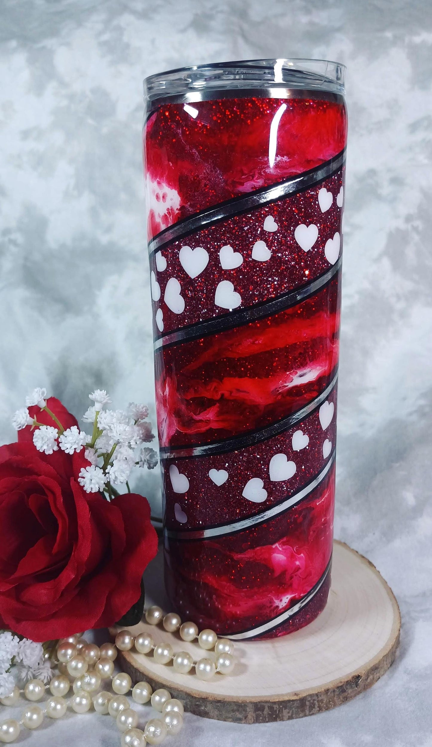 Red Glitter twisted Valentines 20 oz Skinny Stainless Steel Tumbler