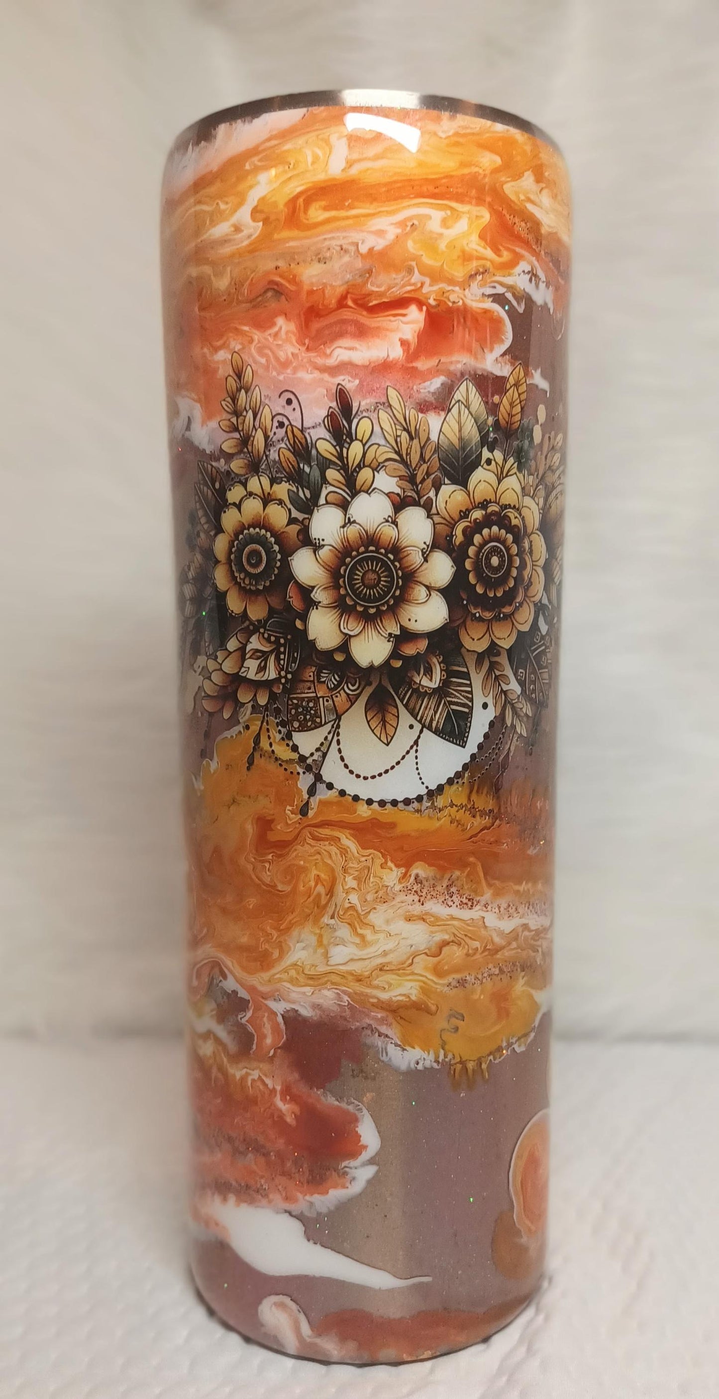Copper and Orange with Boho Flowers 30 oz Stainless Steel Tumbler