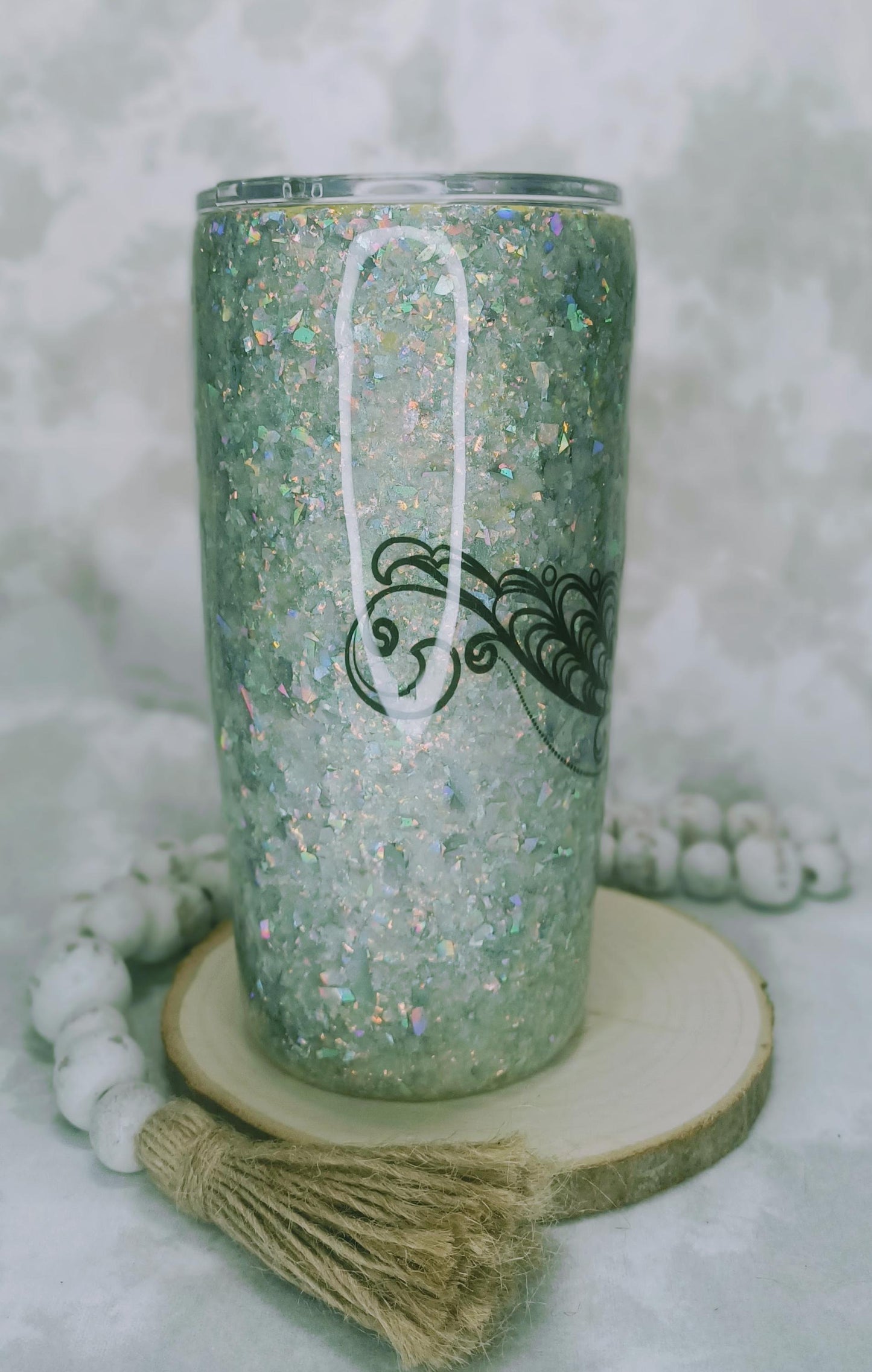Chunky Silver Glitter with Black Tiara and Blue Gemstone decal 20 oz Regular Stainless Steel Tumbler