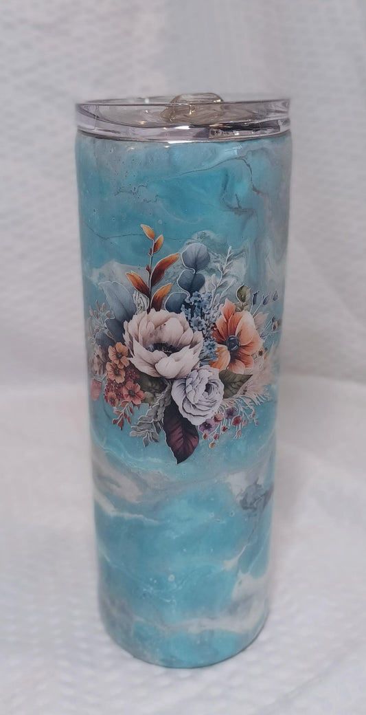 Teal and Boho flowers 20oz Stainless Steel Tumbler