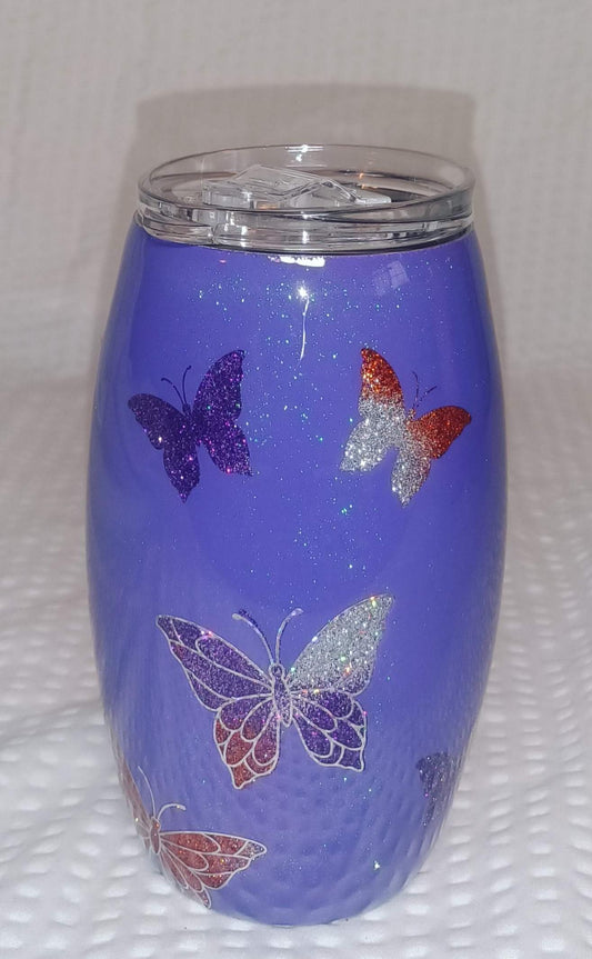 Purple Butterfly Peek-a-Boo 15 oz Stainless Steel Barrel Coffee mug
