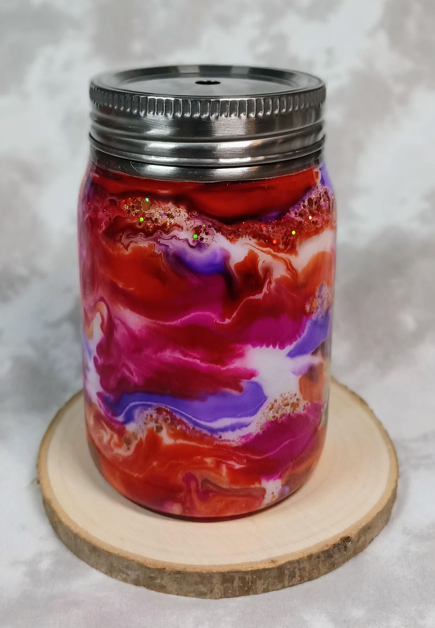 Ink Drop Swirl with frogs and mushroom 12 oz Stainless Steel Mason Jar