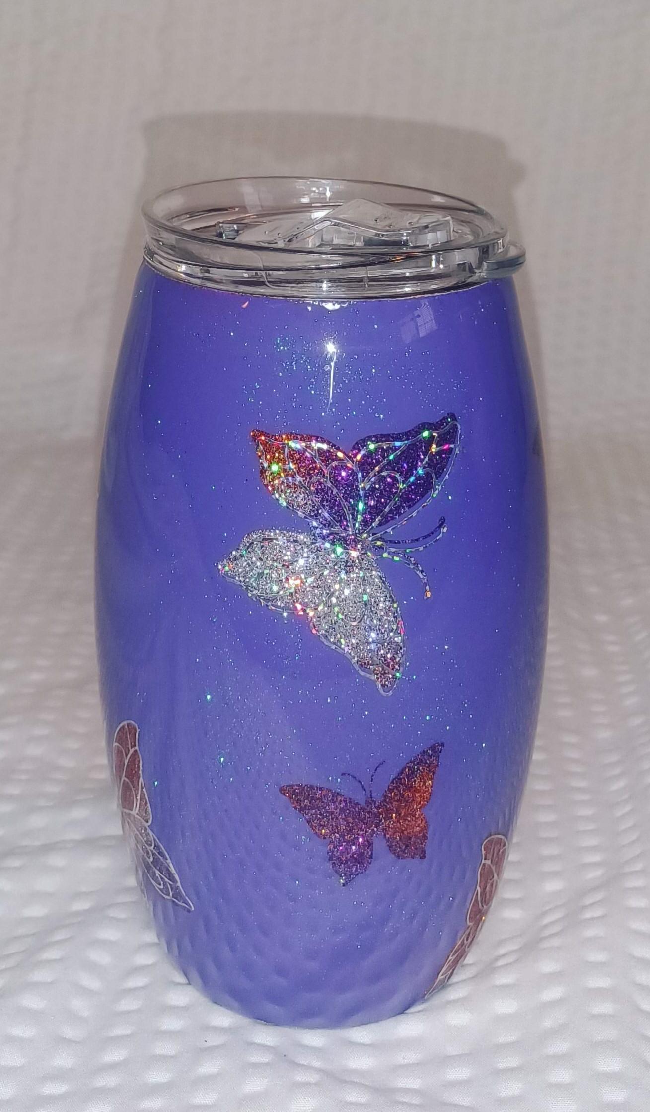Purple Butterfly Peek-a-Boo 15 oz Stainless Steel Barrel Coffee mug
