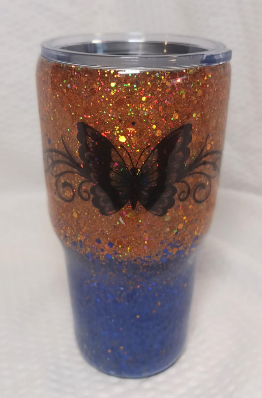 Orange and Blue Glitter with  Butterfly 30 oz Modern Tumbler