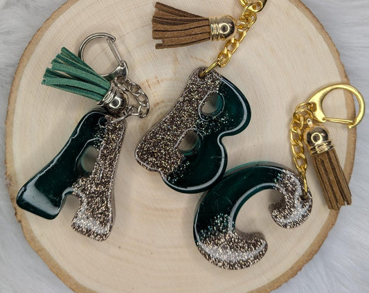 Personalized Green and Gold Epoxy Resin Custom Keychain